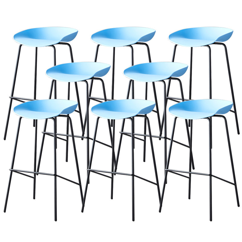 Contemporary Low Back Armless Bar Stool Plastic Bar Stool with Metal Legs Blue 8 Piece Set Bar Stool(30"H) Clearhalo 'Bar Furniture' 'Bar Stools' 'bar_stools' 'furn' 'furn_bar_stools' 'Furniture' 'Kitchen & Dining Furniture' 6245837