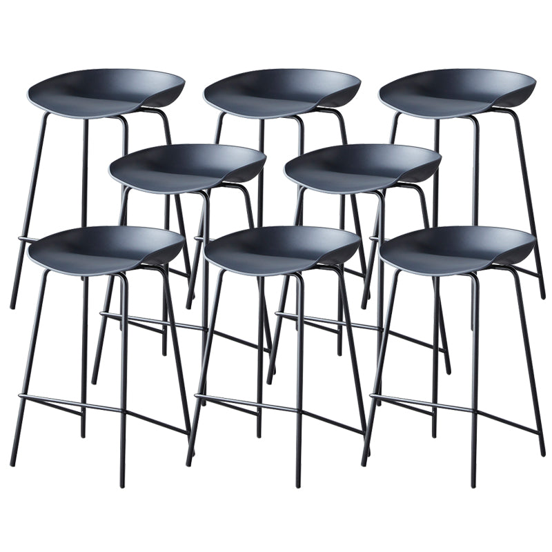 Contemporary Low Back Armless Bar Stool Plastic Bar Stool with Metal Legs Black 8 Piece Set Counter Stool(26"H) Clearhalo 'Bar Furniture' 'Bar Stools' 'bar_stools' 'furn' 'furn_bar_stools' 'Furniture' 'Kitchen & Dining Furniture' 6245842