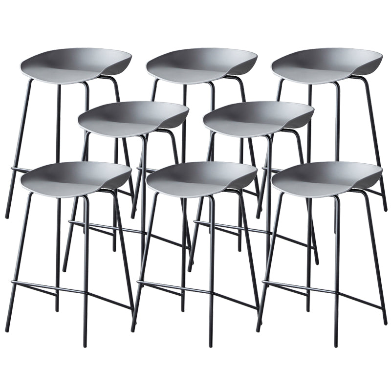 Contemporary Low Back Armless Bar Stool Plastic Bar Stool with Metal Legs Grey 8 Piece Set Counter Stool(26"H) Clearhalo 'Bar Furniture' 'Bar Stools' 'bar_stools' 'furn' 'furn_bar_stools' 'Furniture' 'Kitchen & Dining Furniture' 6245847