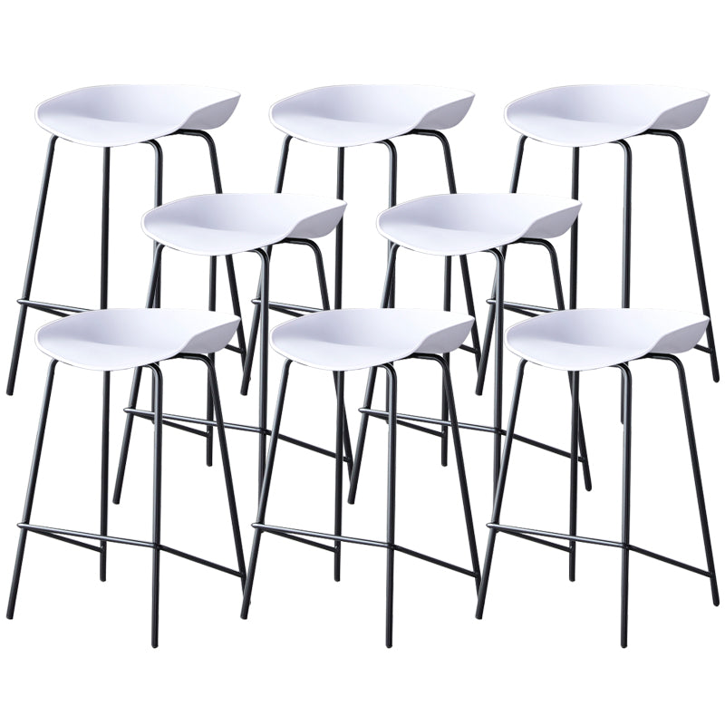 Contemporary Low Back Armless Bar Stool Plastic Bar Stool with Metal Legs White 8 Piece Set Counter Stool(26"H) Clearhalo 'Bar Furniture' 'Bar Stools' 'bar_stools' 'furn' 'furn_bar_stools' 'Furniture' 'Kitchen & Dining Furniture' 6245852
