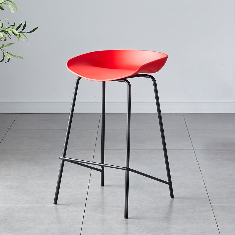 Contemporary Low Back Armless Bar Stool Plastic Bar Stool with Metal Legs Red 1 Piece Counter Stool(26"H) Clearhalo 'Bar Furniture' 'Bar Stools' 'bar_stools' 'furn' 'furn_bar_stools' 'Furniture' 'Kitchen & Dining Furniture' 6245853