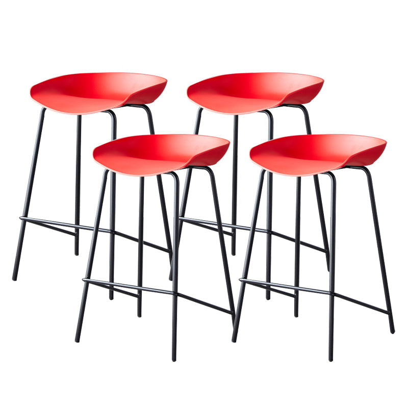 Contemporary Low Back Armless Bar Stool Plastic Bar Stool with Metal Legs Red 4 Piece Set Counter Stool(26"H) Clearhalo 'Bar Furniture' 'Bar Stools' 'bar_stools' 'furn' 'furn_bar_stools' 'Furniture' 'Kitchen & Dining Furniture' 6245855