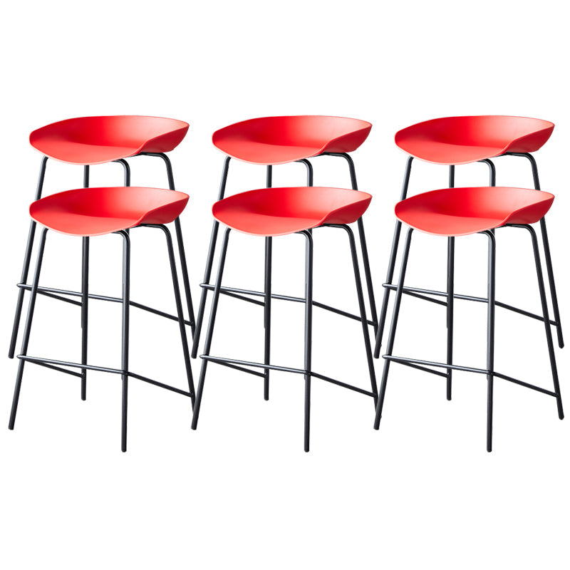 Contemporary Low Back Armless Bar Stool Plastic Bar Stool with Metal Legs Red 6 Piece Set Counter Stool(26"H) Clearhalo 'Bar Furniture' 'Bar Stools' 'bar_stools' 'furn' 'furn_bar_stools' 'Furniture' 'Kitchen & Dining Furniture' 6245856