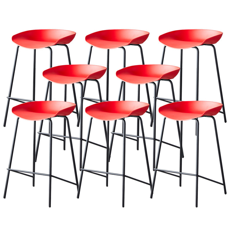 Contemporary Low Back Armless Bar Stool Plastic Bar Stool with Metal Legs Red 8 Piece Set Counter Stool(26"H) Clearhalo 'Bar Furniture' 'Bar Stools' 'bar_stools' 'furn' 'furn_bar_stools' 'Furniture' 'Kitchen & Dining Furniture' 6245857