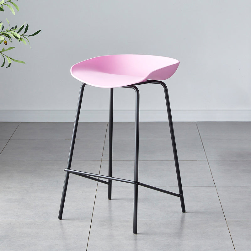 Contemporary Low Back Armless Bar Stool Plastic Bar Stool with Metal Legs Pink 1 Piece Counter Stool(26"H) Clearhalo 'Bar Furniture' 'Bar Stools' 'bar_stools' 'furn' 'furn_bar_stools' 'Furniture' 'Kitchen & Dining Furniture' 6245858