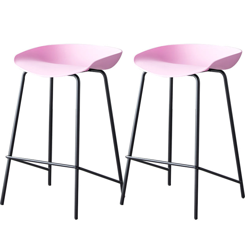 Contemporary Low Back Armless Bar Stool Plastic Bar Stool with Metal Legs Pink 2 Piece Set Counter Stool(26"H) Clearhalo 'Bar Furniture' 'Bar Stools' 'bar_stools' 'furn' 'furn_bar_stools' 'Furniture' 'Kitchen & Dining Furniture' 6245859