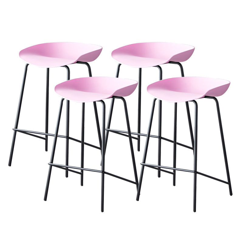 Contemporary Low Back Armless Bar Stool Plastic Bar Stool with Metal Legs Pink 4 Piece Set Counter Stool(26"H) Clearhalo 'Bar Furniture' 'Bar Stools' 'bar_stools' 'furn' 'furn_bar_stools' 'Furniture' 'Kitchen & Dining Furniture' 6245860