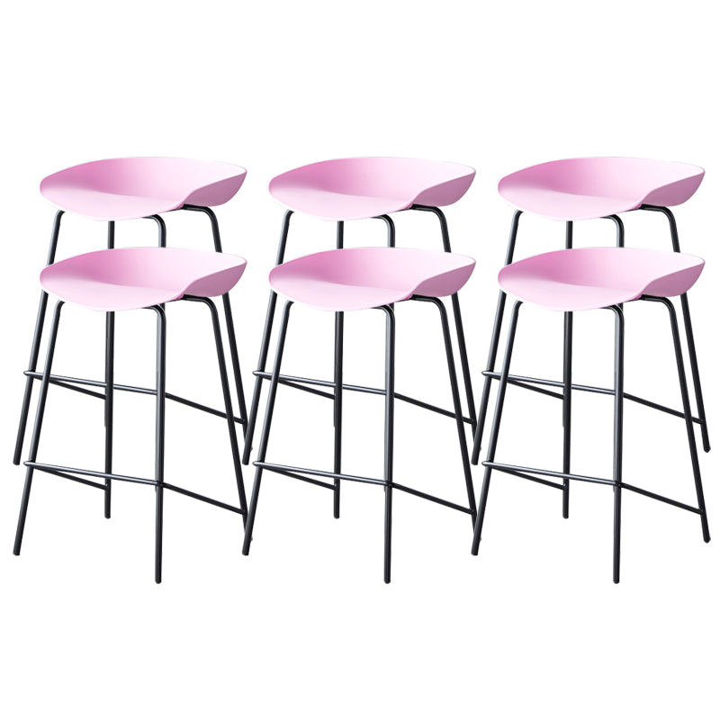 Contemporary Low Back Armless Bar Stool Plastic Bar Stool with Metal Legs Pink 6 Piece Set Counter Stool(26"H) Clearhalo 'Bar Furniture' 'Bar Stools' 'bar_stools' 'furn' 'furn_bar_stools' 'Furniture' 'Kitchen & Dining Furniture' 6245861