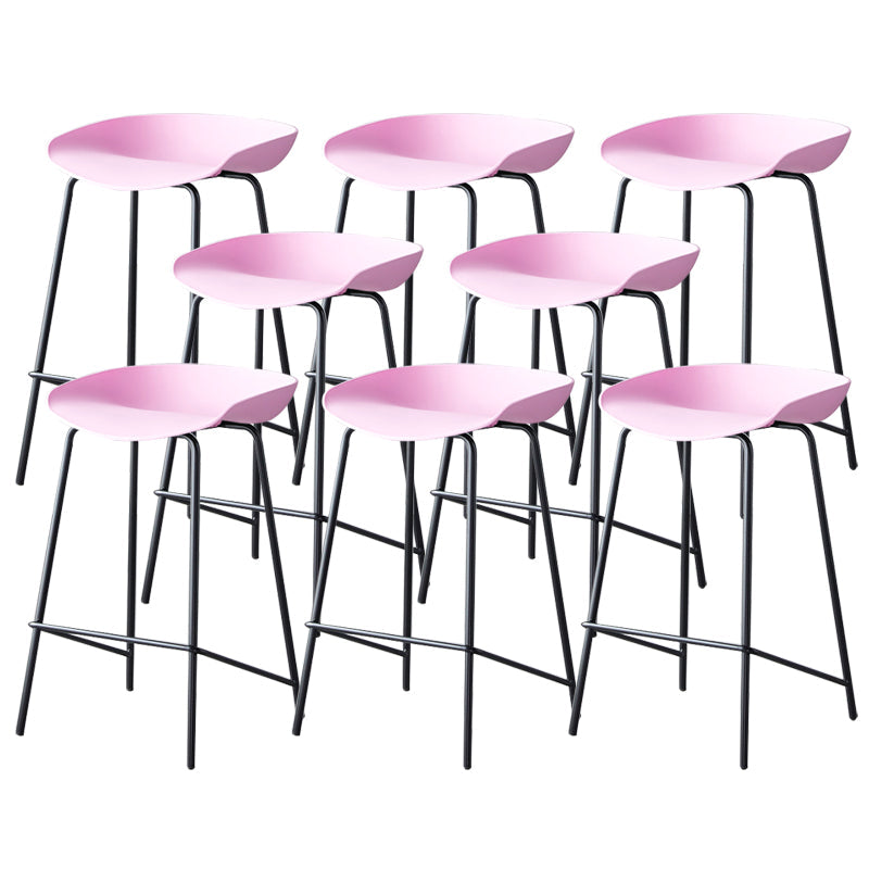 Contemporary Low Back Armless Bar Stool Plastic Bar Stool with Metal Legs Pink 8 Piece Set Counter Stool(26"H) Clearhalo 'Bar Furniture' 'Bar Stools' 'bar_stools' 'furn' 'furn_bar_stools' 'Furniture' 'Kitchen & Dining Furniture' 6245862