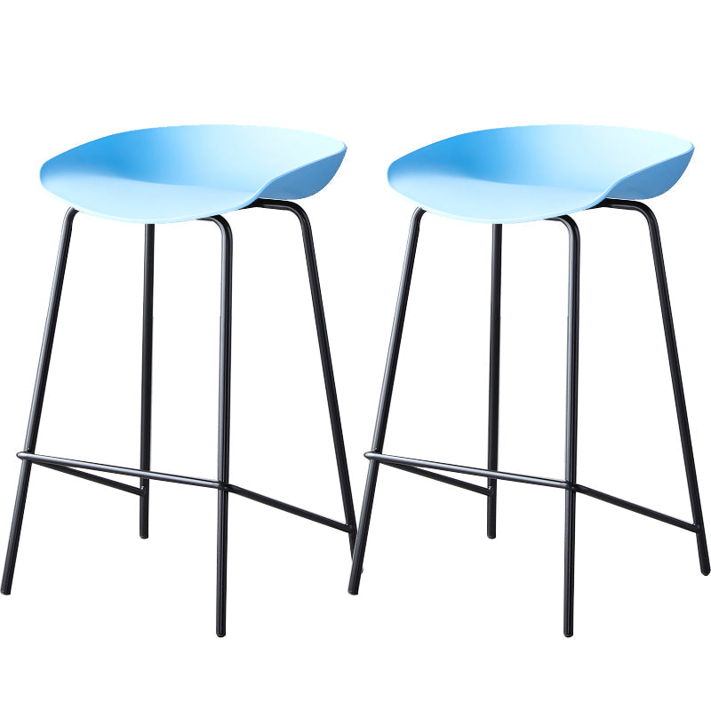 Contemporary Low Back Armless Bar Stool Plastic Bar Stool with Metal Legs Blue 2 Piece Set Counter Stool(26"H) Clearhalo 'Bar Furniture' 'Bar Stools' 'bar_stools' 'furn' 'furn_bar_stools' 'Furniture' 'Kitchen & Dining Furniture' 6245869