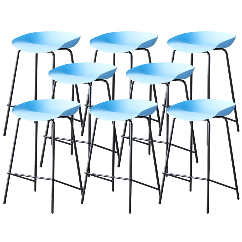 Contemporary Low Back Armless Bar Stool Plastic Bar Stool with Metal Legs Blue 8 Piece Set Counter Stool(26"H) Clearhalo 'Bar Furniture' 'Bar Stools' 'bar_stools' 'furn' 'furn_bar_stools' 'Furniture' 'Kitchen & Dining Furniture' 6245872