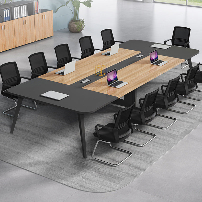 Industrial Parsons Office Desk Natural and Black Writing Desk 157.5"L x 55.1"W x 29.5"H Clearhalo 'furn' 'furn_office_desk' 'Furniture' 'Office Desks' 'Office Furniture' 'office_desk' 6246376