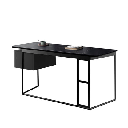 Rectangular Industrial Writing Desk 2-Drawer Office Desk with Metal Legs Black-Gold Clearhalo 'furn' 'furn_office_desk' 'Furniture' 'Office Desks' 'Office Furniture' 'office_desk' 6246399