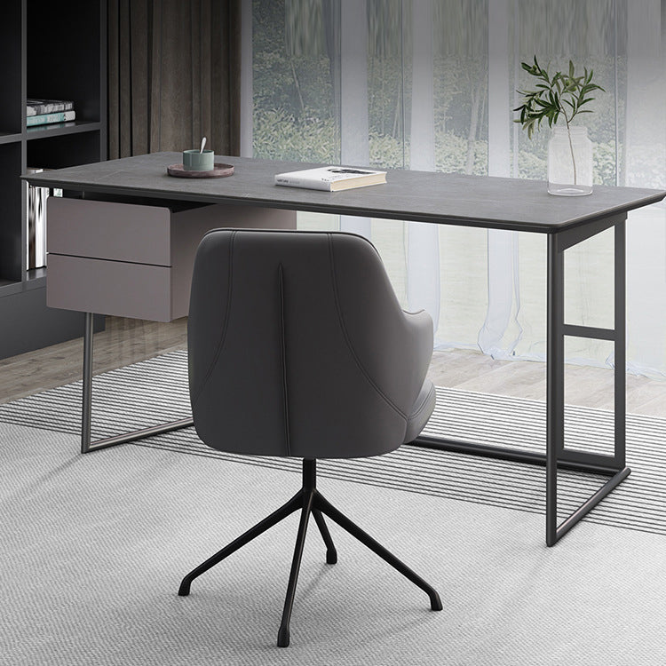 Rectangular Industrial Writing Desk 2-Drawer Office Desk with Metal Legs 63"L x 23.6"W x 29.5"H Grey Clearhalo 'furn' 'furn_office_desk' 'Furniture' 'Office Desks' 'Office Furniture' 'office_desk' 6246400