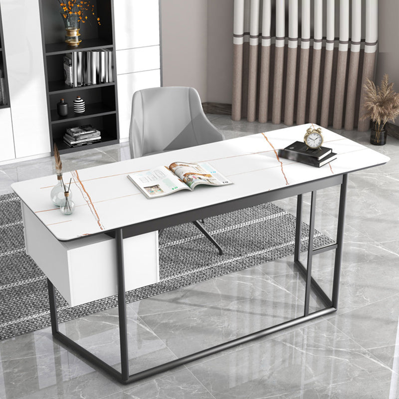 Rectangular Industrial Writing Desk 2-Drawer Office Desk with Metal Legs Clearhalo 'furn' 'furn_office_desk' 'Furniture' 'Office Desks' 'Office Furniture' 'office_desk' 6246406