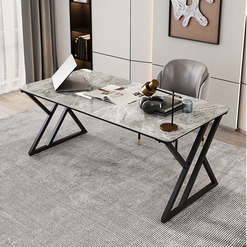 Industrial Rectangular Writing Desk Marble Office Desk with Metal Legs Clearhalo 'furn' 'furn_office_desk' 'Furniture' 'Office Desks' 'Office Furniture' 'office_desk' 6246521