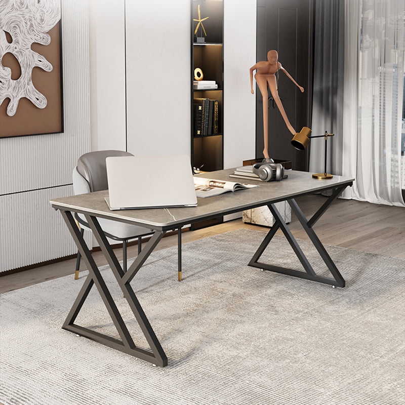 Industrial Rectangular Writing Desk Marble Office Desk with Metal Legs Clearhalo 'furn' 'furn_office_desk' 'Furniture' 'Office Desks' 'Office Furniture' 'office_desk' 6246536