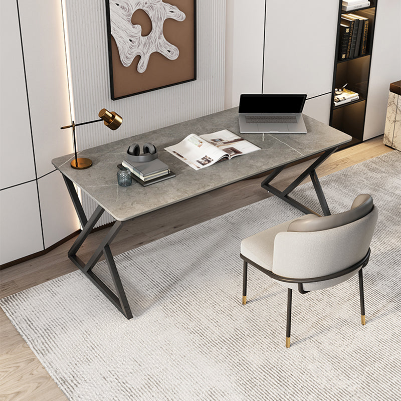 Industrial Rectangular Writing Desk Marble Office Desk with Metal Legs Clearhalo 'furn' 'furn_office_desk' 'Furniture' 'Office Desks' 'Office Furniture' 'office_desk' 6246542