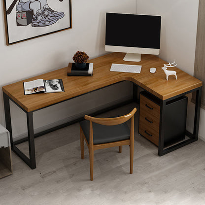 Escritorio de escritura de madera sólida escritorio de oficina marrón industrial en forma de L