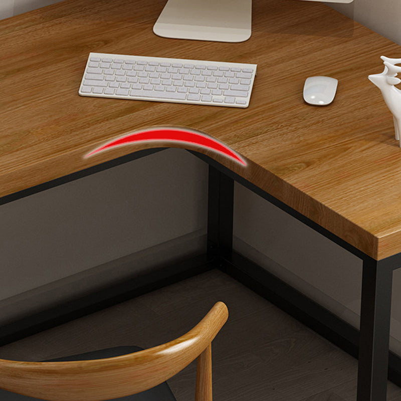 Escritorio de escritura de madera sólida escritorio de oficina marrón industrial en forma de L