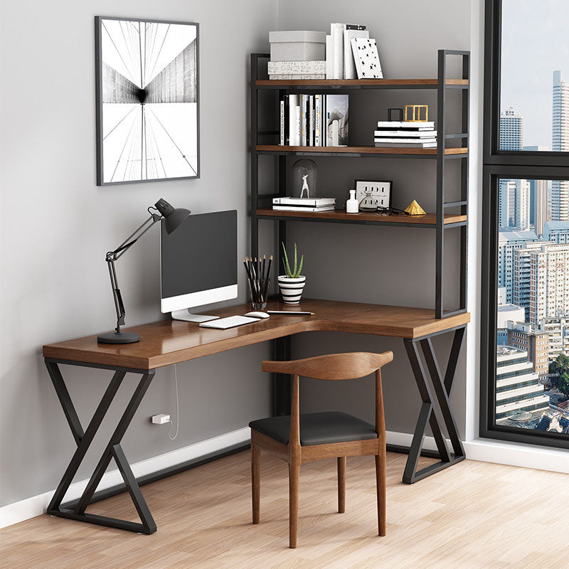 L-Shape Solid Wood Writing Desk Contemporary Brown Office Desk Clearhalo 'furn' 'furn_office_desk' 'Furniture' 'Office Desks' 'Office Furniture' 'office_desk' 6246632