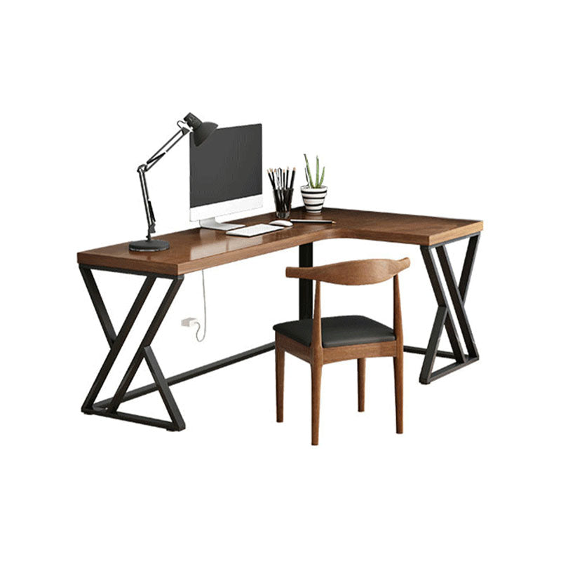 L-Shape Solid Wood Writing Desk Contemporary Brown Office Desk Clearhalo 'furn' 'furn_office_desk' 'Furniture' 'Office Desks' 'Office Furniture' 'office_desk' 6246635