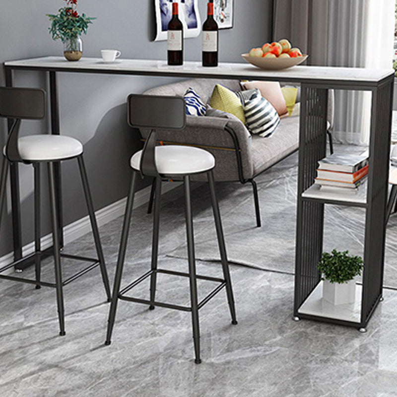 Modern Rectangle Stone Bar Table Metal Base Dining Table with Storage Shelves Black Without Chairs Clearhalo 'Bar Furniture' 'Bar Tables' 'bar_tables' 'furn' 'furn_bar_tables' 'Furniture' 'Kitchen & Dining Furniture' 6246951