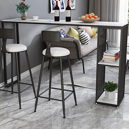 Modern Rectangle Stone Bar Table Metal Base Dining Table with Storage Shelves Black Without Chairs Clearhalo 'Bar Furniture' 'Bar Tables' 'bar_tables' 'furn' 'furn_bar_tables' 'Furniture' 'Kitchen & Dining Furniture' 6246951