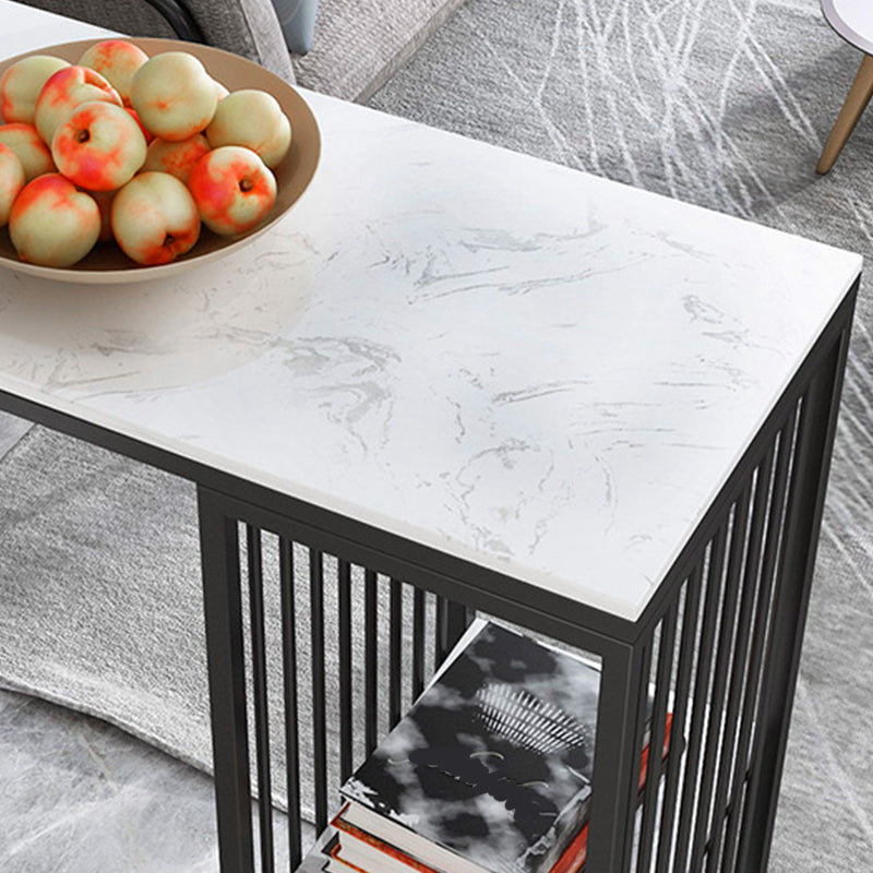 Modern Rectangle Stone Bar Table Metal Base Dining Table with Storage Shelves Clearhalo 'Bar Furniture' 'Bar Tables' 'bar_tables' 'furn' 'furn_bar_tables' 'Furniture' 'Kitchen & Dining Furniture' 6246954