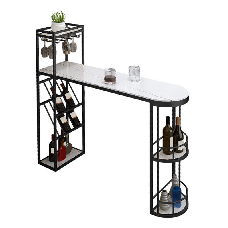 Glam Pub Table Specialty Bar Height Bar Table with Wine Rack Black White Without Chairs Clearhalo 'Bar Furniture' 'Bar Tables' 'bar_tables' 'furn' 'furn_bar_tables' 'Furniture' 'Kitchen & Dining Furniture' 6247042