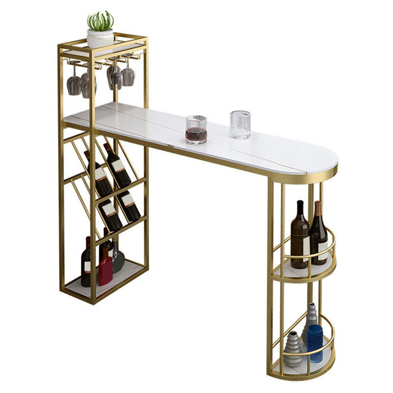 Glam Pub Table Specialty Bar Height Bar Table with Wine Rack White-Gold Without Chairs Clearhalo 'Bar Furniture' 'Bar Tables' 'bar_tables' 'furn' 'furn_bar_tables' 'Furniture' 'Kitchen & Dining Furniture' 6247043