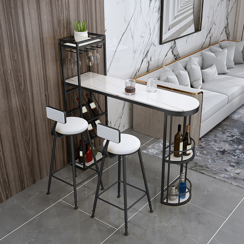 Glam Pub Table Specialty Bar Height Bar Table with Wine Rack 55.1"L x 15.7"W x 41.3"H Black White Without Chairs Clearhalo 'Bar Furniture' 'Bar Tables' 'bar_tables' 'furn' 'furn_bar_tables' 'Furniture' 'Kitchen & Dining Furniture' 6247046