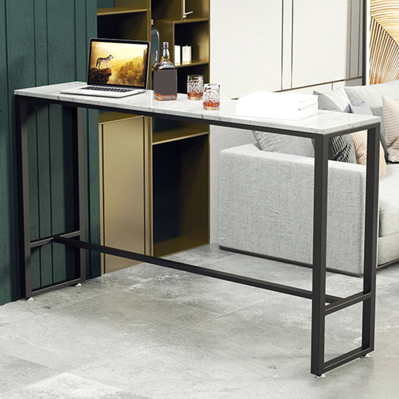 Mesa de bar industrial, altura de barra rectangular, mesa de pub con tapa de piedra para interiores