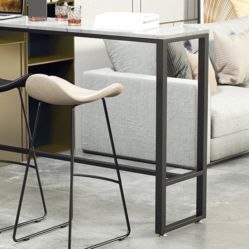 Mesa de bar industrial, altura de barra rectangular, mesa de pub con tapa de piedra para interiores