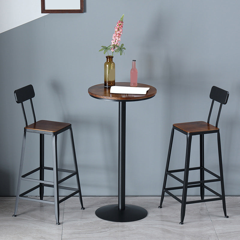 Industrial Metal Base Bar Table Black Iron Solid Wood Patio Bar Table 21.7"L x 21.7"W x 41.3"H Round Without Chairs Clearhalo 'Bar Furniture' 'Bar Tables' 'bar_tables' 'furn' 'furn_bar_tables' 'Furniture' 'Kitchen & Dining Furniture' 6247175