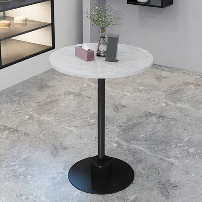 Table de bar avec base en métal Glam et plateau en pierre blanche, table de pub fixe pour patio