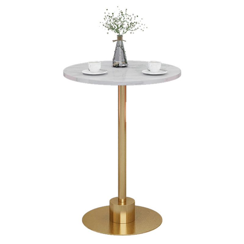 Table de bar avec base en métal Glam et plateau en pierre blanche, table de pub fixe pour patio