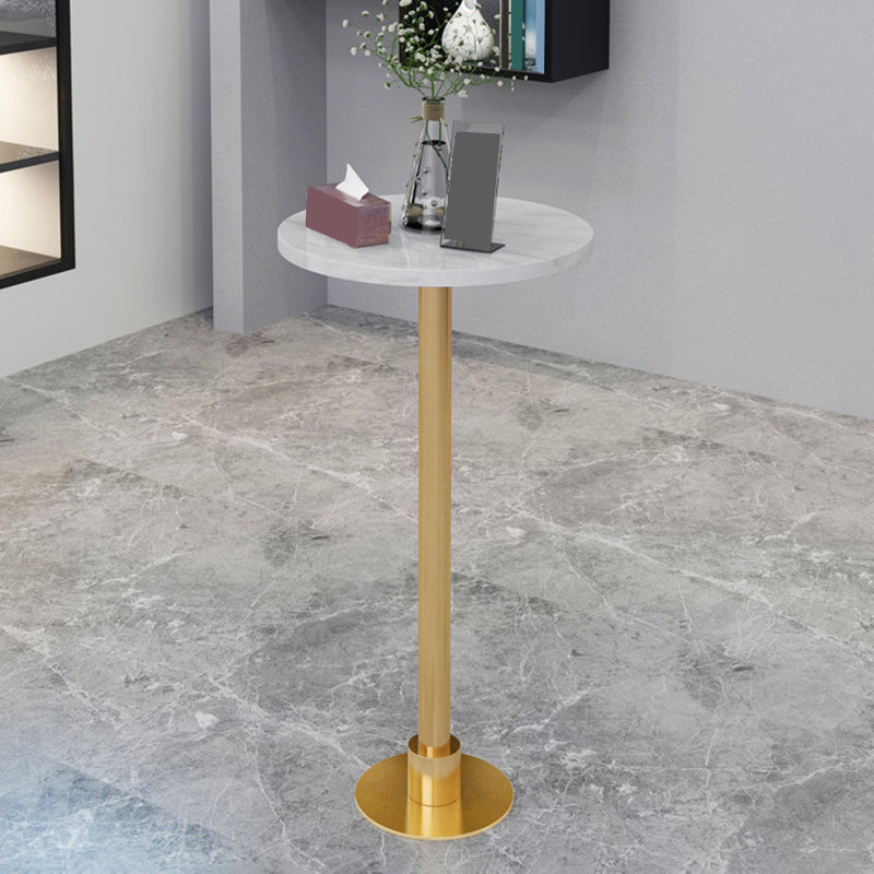 Table de bar avec base en métal Glam et plateau en pierre blanche, table de pub fixe pour patio