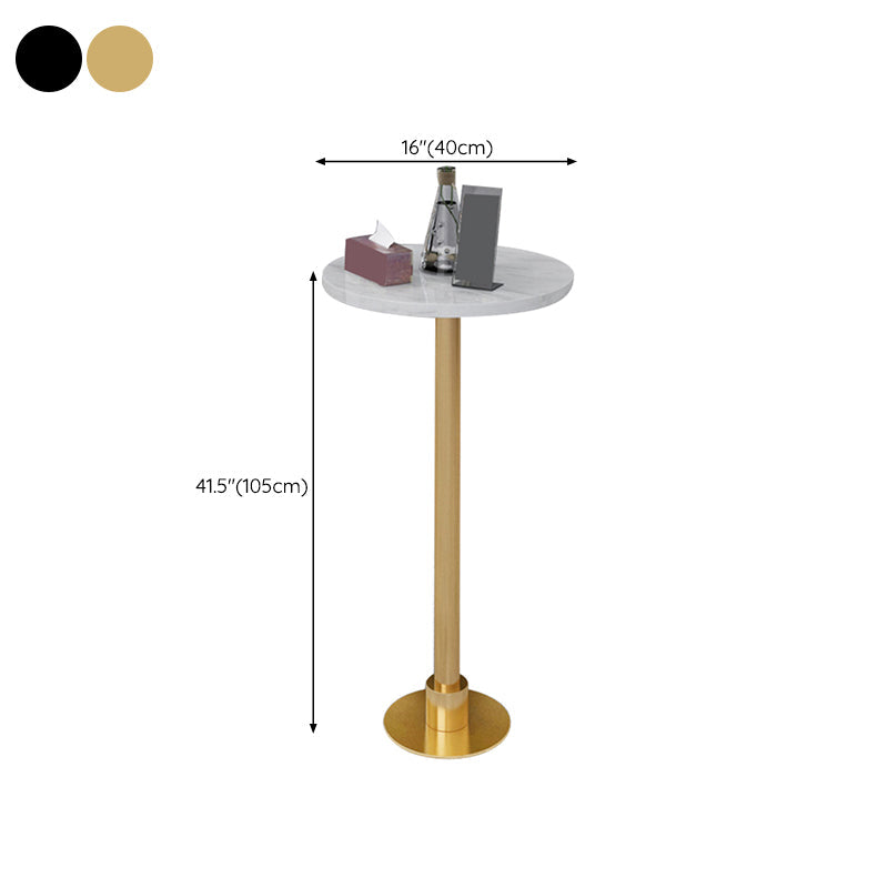 Table de bar avec base en métal Glam et plateau en pierre blanche, table de pub fixe pour patio