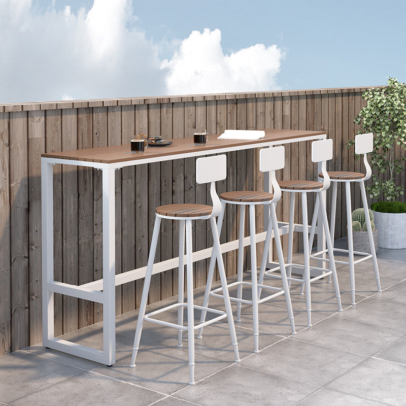 Rectangle Brown Top Bar Table Trestle Base Dining Table for Coffee Room 70.9"L x 15.7"W x 41.3"H White Without Chairs Clearhalo 'Bar Furniture' 'Bar Tables' 'bar_tables' 'furn' 'furn_bar_tables' 'Furniture' 'Kitchen & Dining Furniture' 6247256
