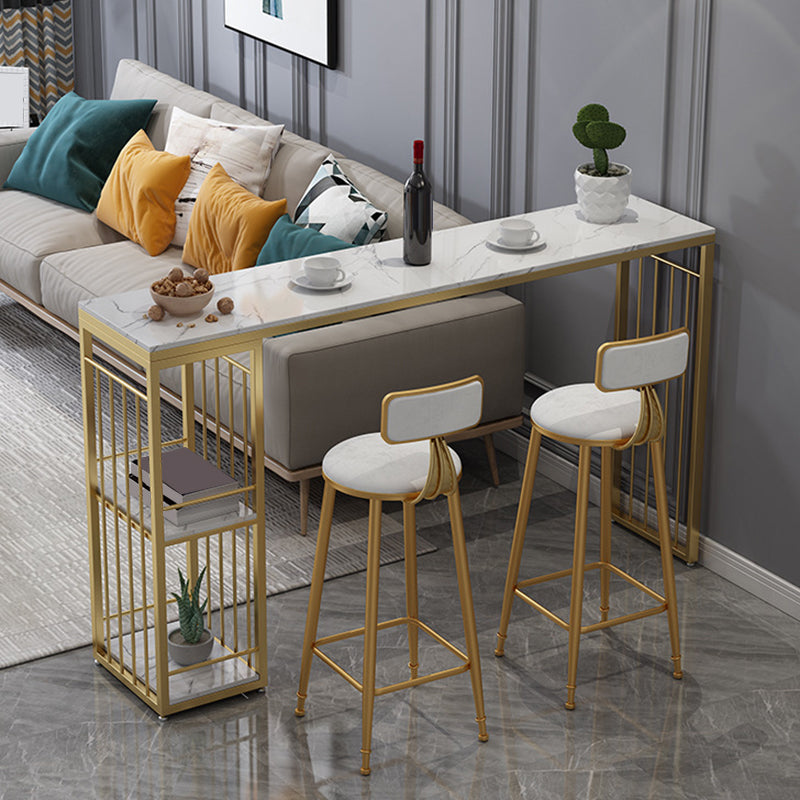 Rectangle Pub Table Glam Style Bar Height Bar Table for Breakroom White-Gold Without Chairs Clearhalo 'Bar Furniture' 'Bar Tables' 'bar_tables' 'furn' 'furn_bar_tables' 'Furniture' 'Kitchen & Dining Furniture' 6247360