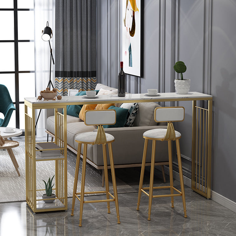 Rectangle Pub Table Glam Style Bar Height Bar Table for Breakroom 63"L x 15.7"W x 41.3"H White-Gold Without Chairs Clearhalo 'Bar Furniture' 'Bar Tables' 'bar_tables' 'furn' 'furn_bar_tables' 'Furniture' 'Kitchen & Dining Furniture' 6247362