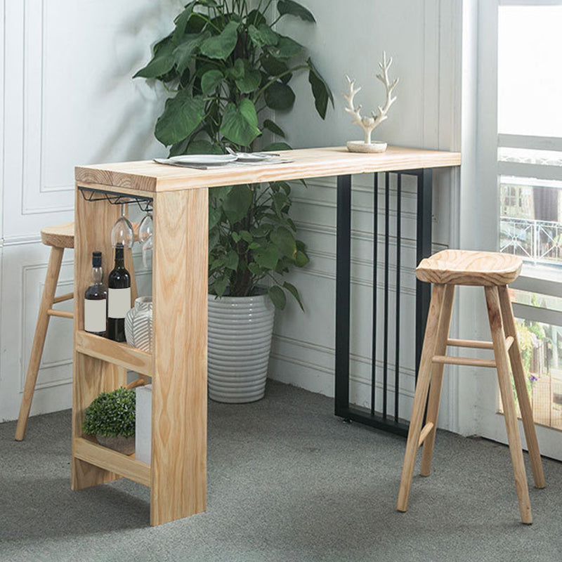 Moderner Bartisch aus massivem Holz, Esstisch mit Ablageflächen