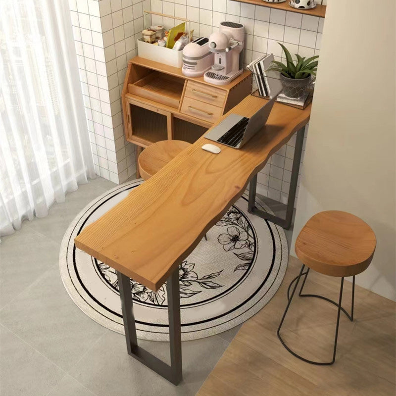 Industrial Metal Base Bar Table Black Iron Solid Wood Pub Table for Patio Use 63"L x 15.7"W x 41.3"H Without Chairs Clearhalo 'Bar Furniture' 'Bar Tables' 'bar_tables' 'furn' 'furn_bar_tables' 'Furniture' 'Kitchen & Dining Furniture' 6247564