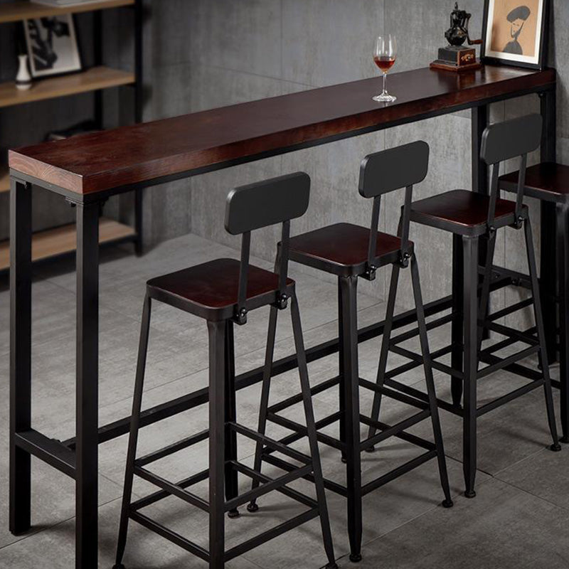 Modern 41.3"H Bar Table Black Iron Solid Wood Pub Table for Patio Use 63"L x 15.7"W x 41.3"H Without Chairs Clearhalo 'Bar Furniture' 'Bar Tables' 'bar_tables' 'furn' 'furn_bar_tables' 'Furniture' 'Kitchen & Dining Furniture' 6247651