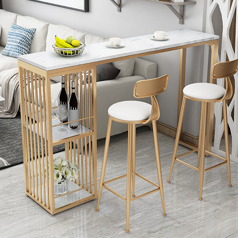 Glam Bar-height Table Stone and White Bar Table with 2 Shelve 70.9"L x 15.7"W x 41.3"H Without Chairs Clearhalo 'Bar Furniture' 'Bar Tables' 'bar_tables' 'furn' 'furn_bar_tables' 'Furniture' 'Kitchen & Dining Furniture' 6247684
