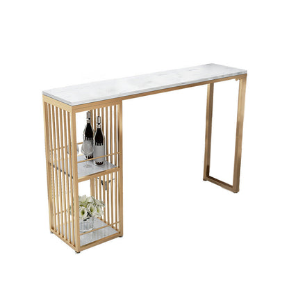 Glam Bar-height Table Stone and White Bar Table with 2 Shelve Without Chairs Clearhalo 'Bar Furniture' 'Bar Tables' 'bar_tables' 'furn' 'furn_bar_tables' 'Furniture' 'Kitchen & Dining Furniture' 6247685