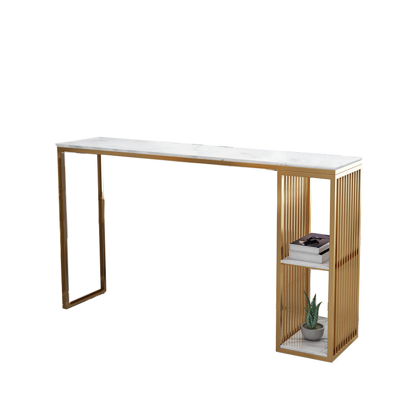 Glam Bar-height Table Stone and White Bar Table with 2 Shelve Clearhalo 'Bar Furniture' 'Bar Tables' 'bar_tables' 'furn' 'furn_bar_tables' 'Furniture' 'Kitchen & Dining Furniture' 6247689
