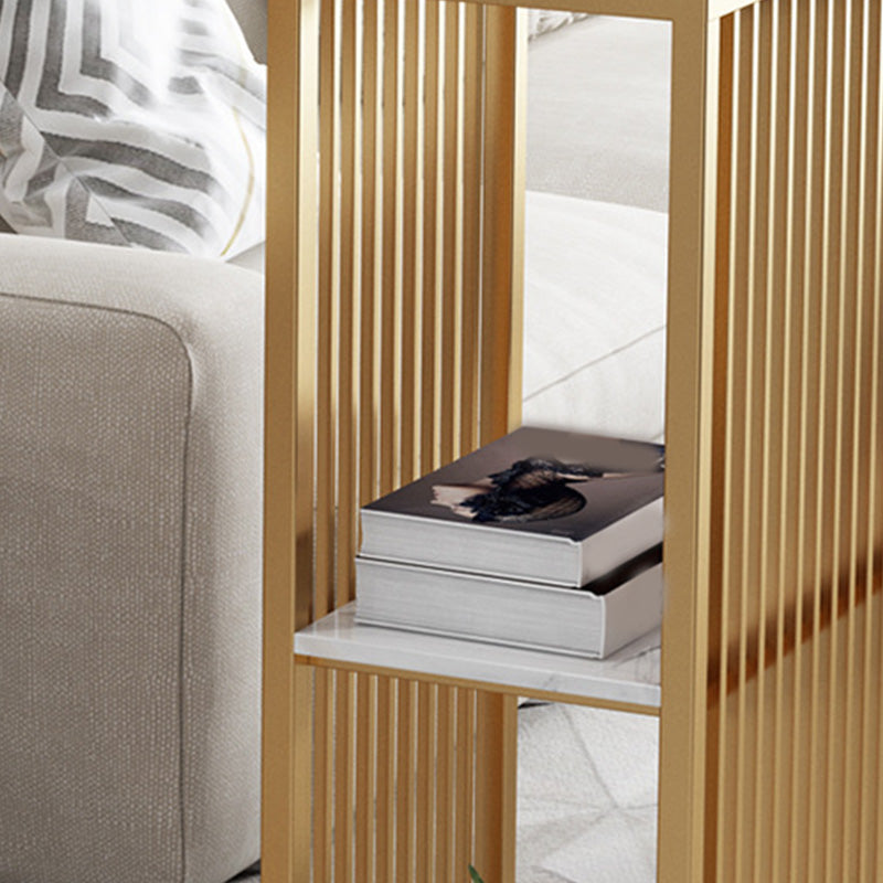 Glam Bar-height Table Stone and White Bar Table with 2 Shelve Clearhalo 'Bar Furniture' 'Bar Tables' 'bar_tables' 'furn' 'furn_bar_tables' 'Furniture' 'Kitchen & Dining Furniture' 6247690