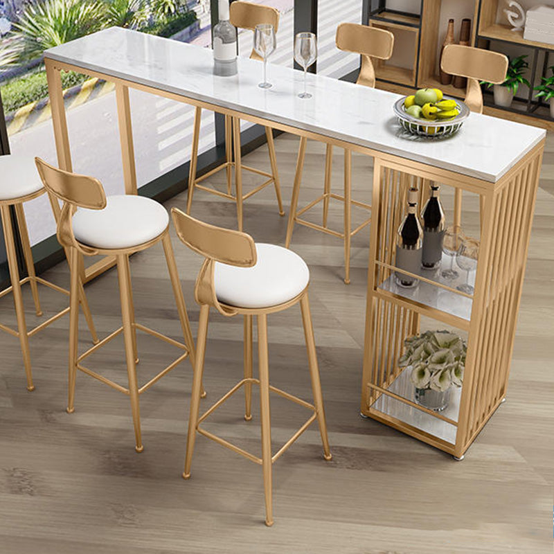 Glam Bar-height Table Stone and White Bar Table with 2 Shelve Clearhalo 'Bar Furniture' 'Bar Tables' 'bar_tables' 'furn' 'furn_bar_tables' 'Furniture' 'Kitchen & Dining Furniture' 6247693